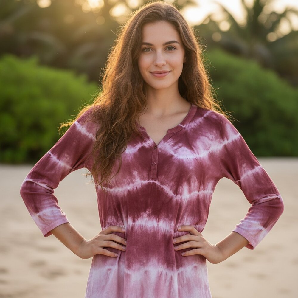 Monoreno M Pink Burgundy Lace Tie Dye Top Tunic Boho‎ Coastal Retro Indie Casual
